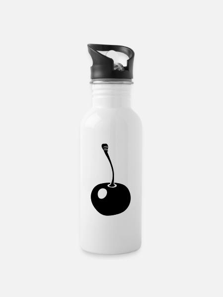 Kirsche - Trinkflasche mit integriertem Trinkhalm - Weiß