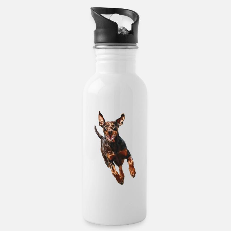 Dobermann - Trinkflasche mit integriertem Trinkhalm - Weiß
