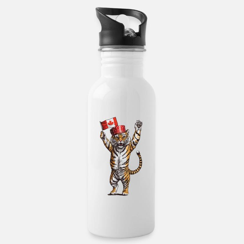 Tiger - Trinkflasche mit integriertem Trinkhalm - Weiß