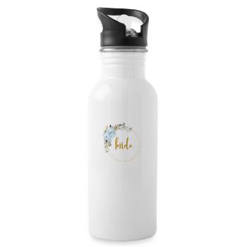 Team Bride! Eukalyptus Blauer Rosen Boho Kranz - Trinkflasche mit integriertem Trinkhalm - Weiß - Rechts