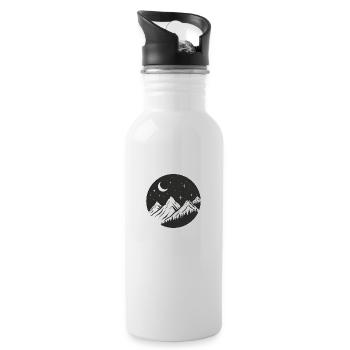 Mountain logo, round logo, starry night - Water bottle with straw - white - Right