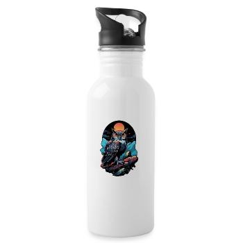 Great owl eagle owl by moonlight - Water bottle with straw - white - Right