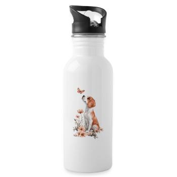 Beagle und Schmetterling - Trinkflasche mit integriertem Trinkhalm - Weiß - Rechts