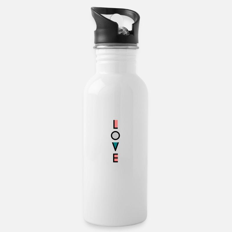 Liebe - Trinkflasche mit integriertem Trinkhalm - Weiß
