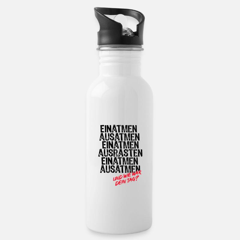 Einatmen Ausatmen Einatmen Ausrasten Einatmen - Trinkflasche mit integriertem Trinkhalm - Weiß