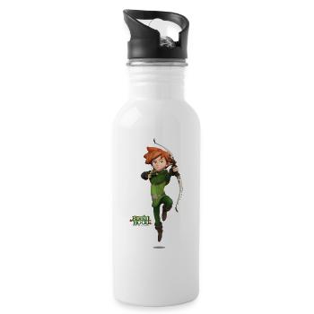 Robin Hood Schlitzohr von Sherwood Pose mit Bogen - Trinkflasche mit integriertem Trinkhalm - Weiß - Rechts