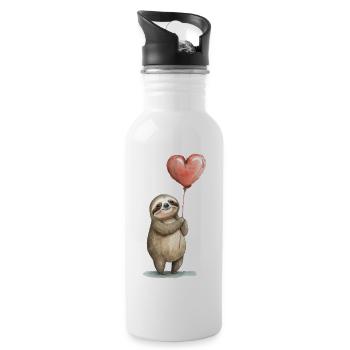 Faultier Herz Aquarell - Trinkflasche mit integriertem Trinkhalm - Weiß - Rechts