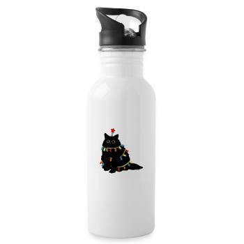Christmas Cat with Fairy Lights - Water bottle with straw - white - Right