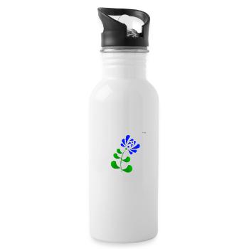 Blue folk art motive #6 - Water bottle with straw - white - Right