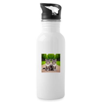 Feline twins on the road - Water bottle with straw - white - Right