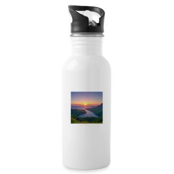 Sunset over the lake valley - Water bottle with straw - white - Right