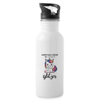 Einhorn Stinkefinger (bunt/schwarz) - Trinkflasche mit integriertem Trinkhalm - Weiß - Rechts