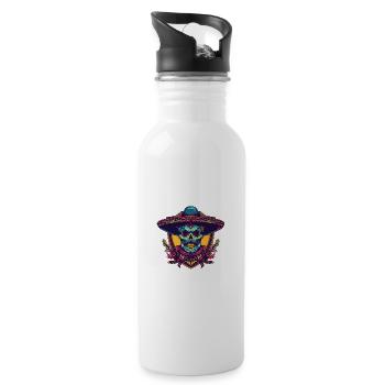 Mexikaner Totenkopf Sombrero - Trinkflasche mit integriertem Trinkhalm - Weiß - Rechts
