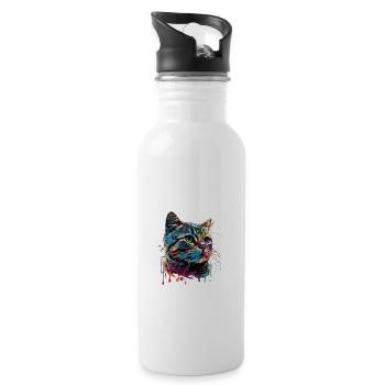 Colorful American Shorthair Cat Gaze - Trinkflasche mit integriertem Trinkhalm - Weiß - Rechts