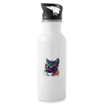 Colorful American Shorthair Cat Gaze - Trinkflasche mit integriertem Trinkhalm - Weiß - Rechts