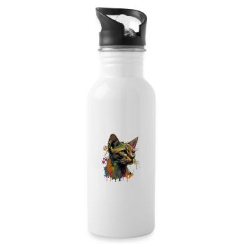 Abyssinian Cat Colorful Gaze - Trinkflasche mit integriertem Trinkhalm - Weiß - Rechts