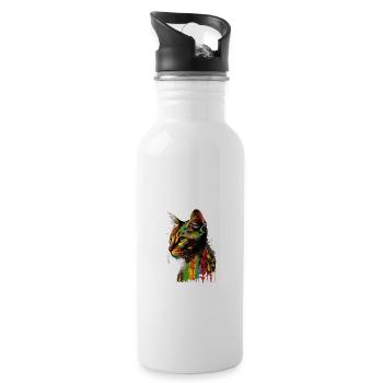 Abyssinian Cat Colorful Gaze - Trinkflasche mit integriertem Trinkhalm - Weiß - Rechts