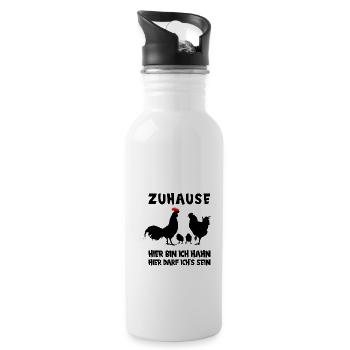 Zuhause Hahn Huhn Hühner Familie Lustig Spruch - Trinkflasche mit integriertem Trinkhalm - Weiß - Rechts