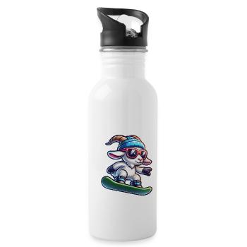 Lustige Ziege Snowboard Winter Abenteuer - Trinkflasche mit integriertem Trinkhalm - Weiß - Rechts
