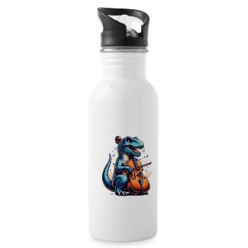 Cooler Dino Cellist Violin Klassik - Trinkflasche mit integriertem Trinkhalm - Weiß - Rechts