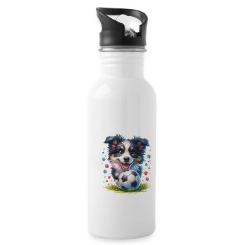 Border Collie Fußballspieler Ball Champion Fan - Trinkflasche mit integriertem Trinkhalm - Weiß - Rechts