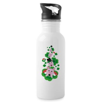 Silvester mit Klee und Glücksschweinen. - Trinkflasche mit integriertem Trinkhalm - Weiß - Rechts