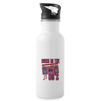 Born In The 80s Old School 80s 90s Retro Boombox - Water bottle with straw - white - Right