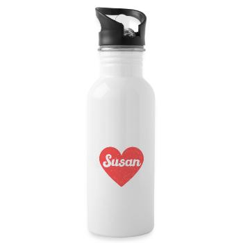 Susan Name Rotes Herz Liebe Fan Retro - Trinkflasche mit integriertem Trinkhalm - Weiß - Rechts