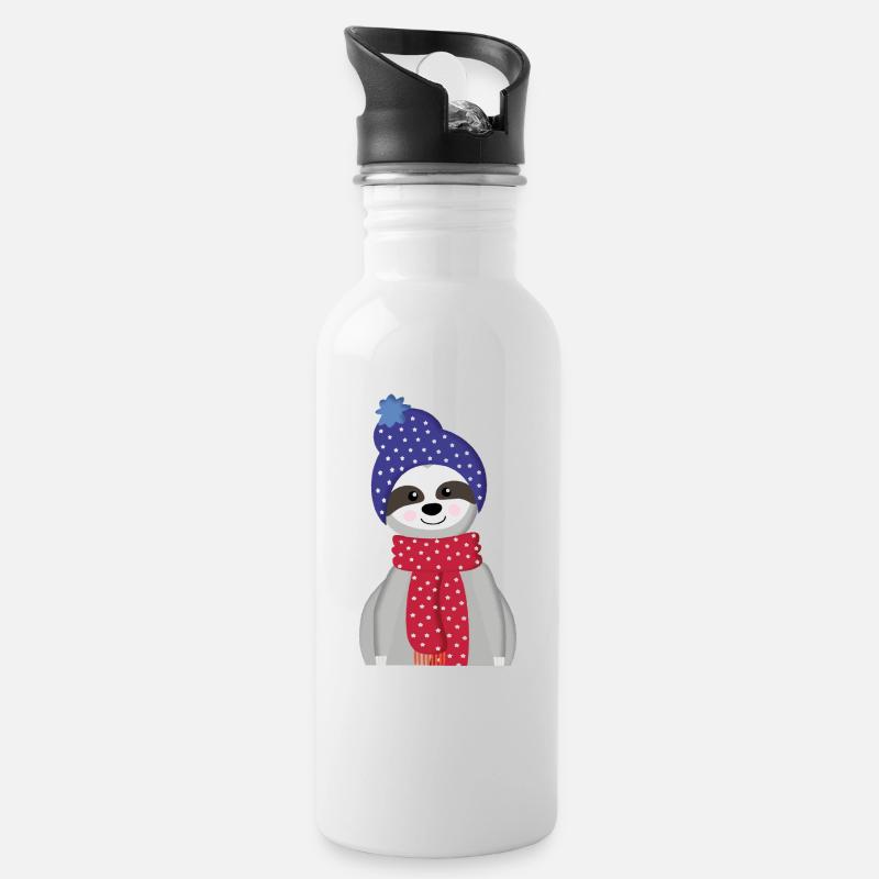 Winter Sloth - Trinkflasche mit integriertem Trinkhalm - Weiß
