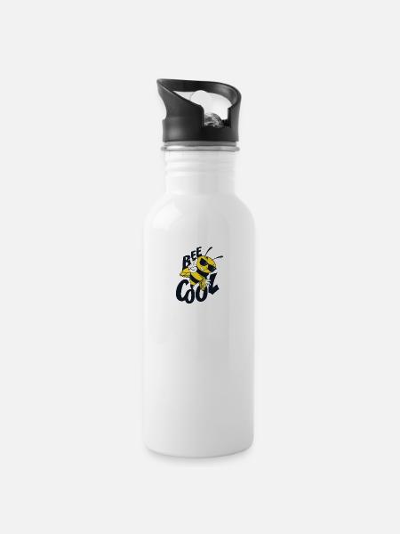 Biene - Trinkflasche mit integriertem Trinkhalm - Weiß