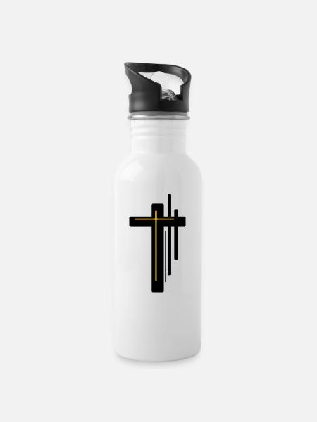 Croix chrétienne - Gourde avec paille intégrée - blanc