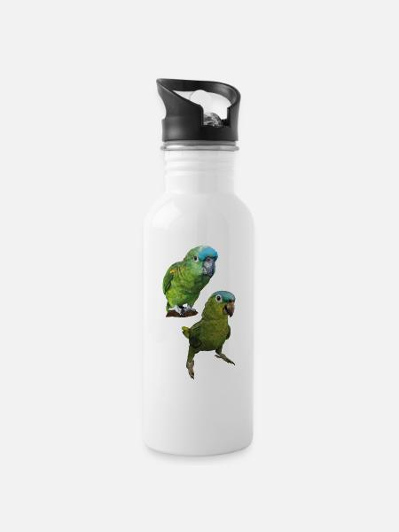 Amazonas-Papageien - Trinkflasche mit integriertem Trinkhalm - Weiß