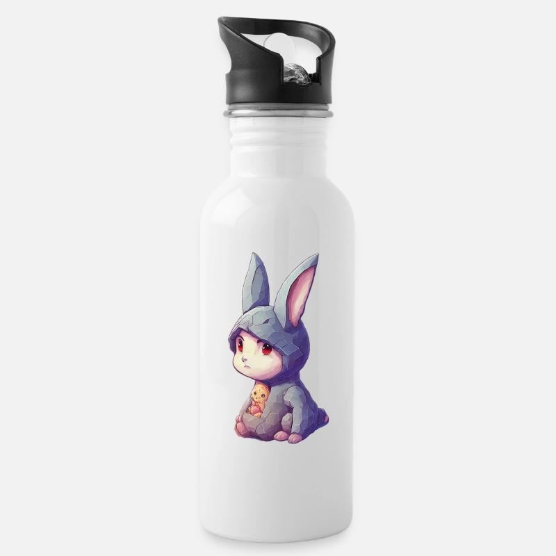 Petit lapin en sweat à capuche - Gourde avec paille intégrée - blanc