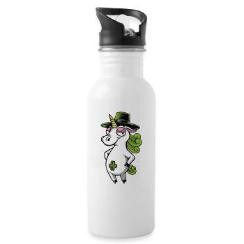 betrunkenes Einhorn - Trinkflasche mit integriertem Trinkhalm - Weiß - Rechts