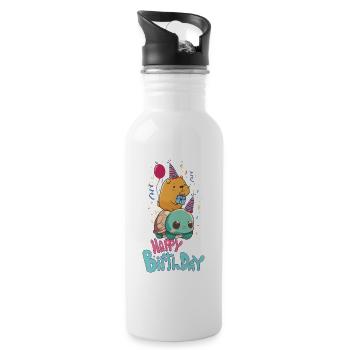 Capybara Geburtstag - Trinkflasche mit integriertem Trinkhalm - Weiß - Rechts