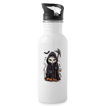 Süß gruseliges Katzen Sensenmann Halloween Design - Trinkflasche mit integriertem Trinkhalm - Weiß - Rechts