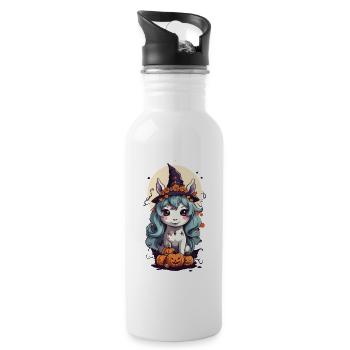 Magisches Hexen Pony süßes Halloween Design - Trinkflasche mit integriertem Trinkhalm - Weiß - Rechts