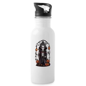 Halloween Skelett Druide Magie - Trinkflasche mit integriertem Trinkhalm - Weiß - Rechts