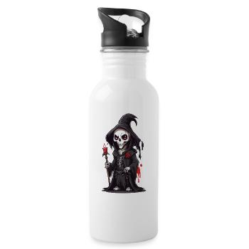 Halloween Skeleton Magician Cartoon Magic - Water bottle with straw - white - Right