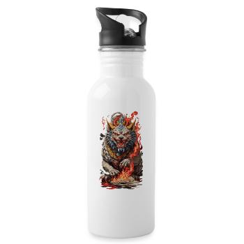 Feu Yokai Lion Vintage Ukiyo-e Art Style - Gourde avec paille intégrée - blanc - Droite