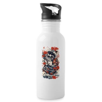 Japanischer Koi Kunststil Japan Wave Retro Stil - Trinkflasche mit integriertem Trinkhalm - Weiß - Rechts