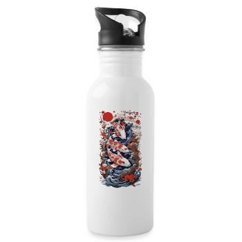 Ukiyo-E Koi Carp Art Retro Japan Design Style - Water bottle with straw - white - Right