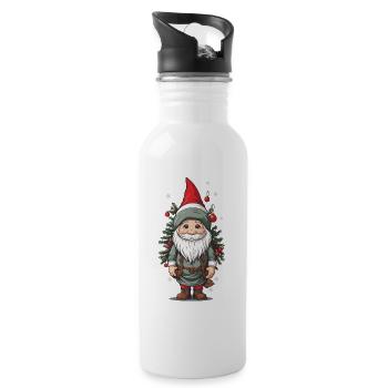Winter Gnome and Christmas Tree Christmas Design - Water bottle with straw - white - Right