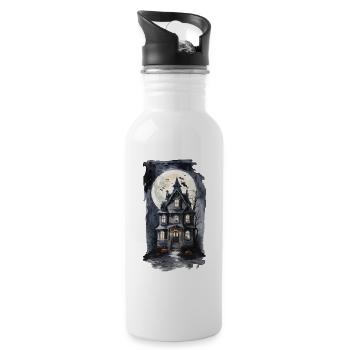 Spooky Halloween haunted house with bats - Water bottle with straw - white - Right