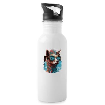 Lama mit Sonnenbrille, Alpaka Tierdesign Geschenk - Trinkflasche mit integriertem Trinkhalm - Weiß - Rechts
