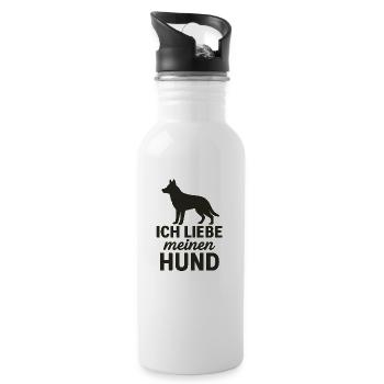 Ich liebe meinen Hund 2 - Trinkflasche mit integriertem Trinkhalm - Weiß - Rechts