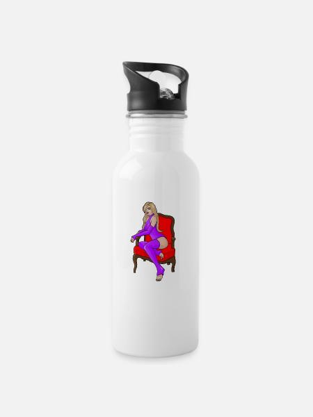 sitting girl - Trinkflasche mit integriertem Trinkhalm - Weiß