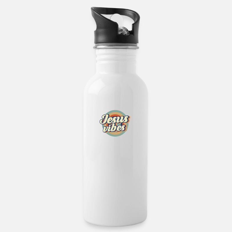 Jesus Vibes Christ - Trinkflasche mit integriertem Trinkhalm - Weiß