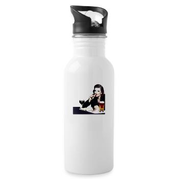 Frau mit Zigarette und Bier - Trinkflasche mit integriertem Trinkhalm - Weiß - Rechts