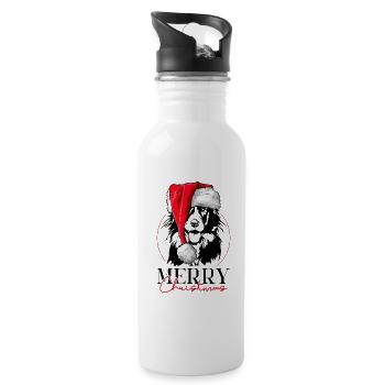 Santa Border Collie Merry Christmas Hunde Wilsigns - Trinkflasche mit integriertem Trinkhalm - Weiß - Rechts